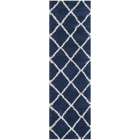 Safavieh Hudson Shag Power Loomed Runner RugNavy & Ivory 2 ft.3 in. x 8 ft. SGH281C-28